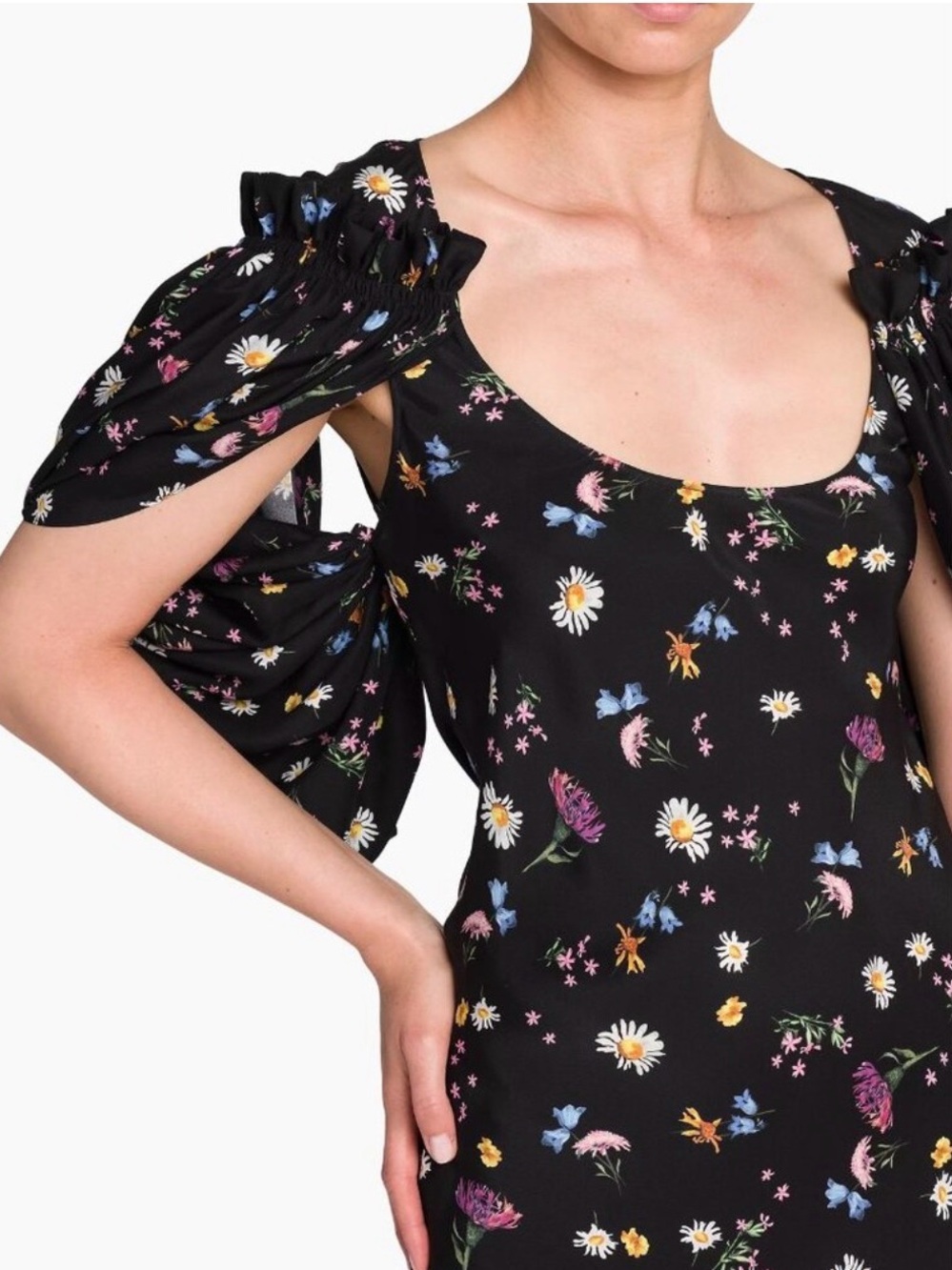 Stella McCartney Black Floral Scoop Neck Mini Dress